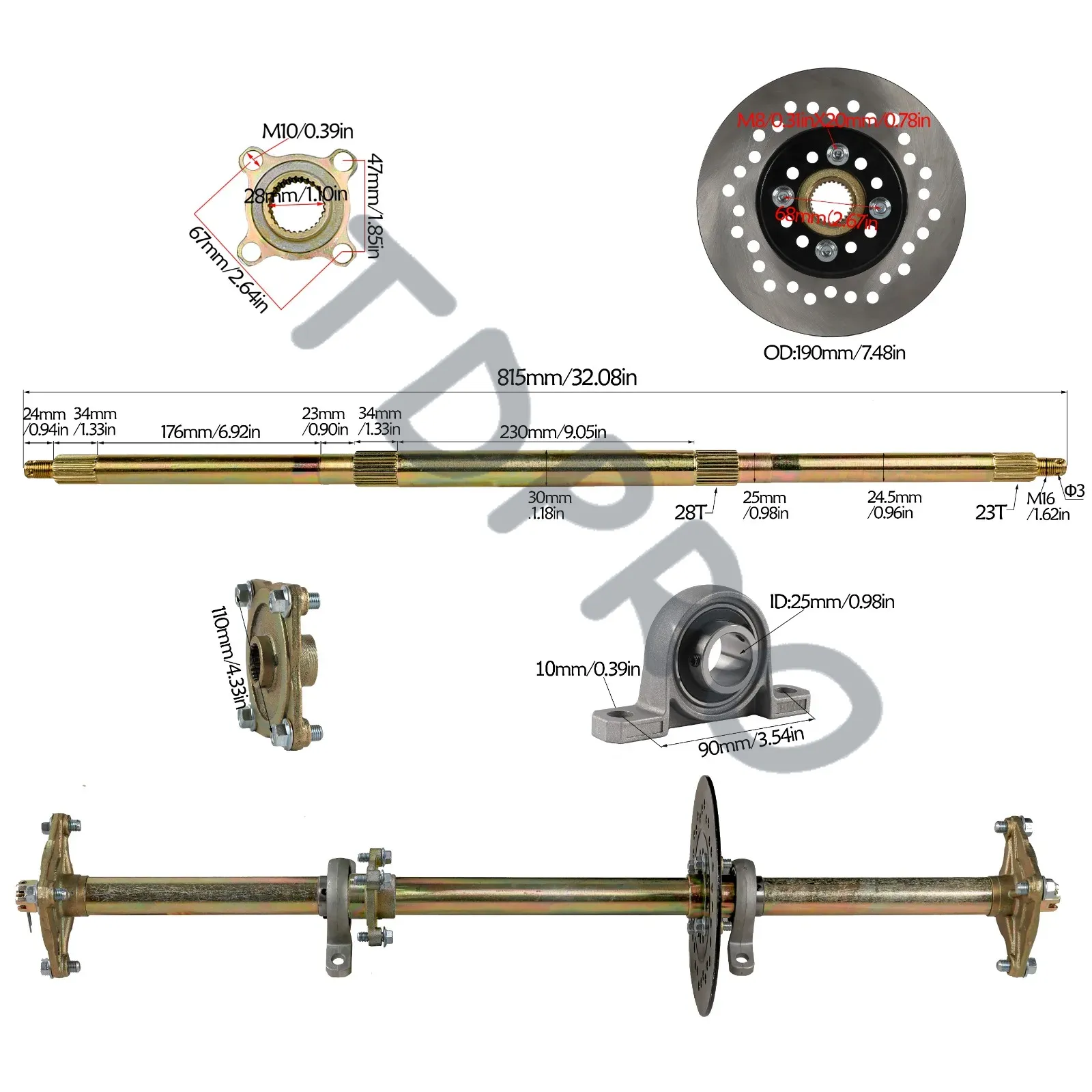 TDPRO 32'' Go Kart Rear Axle / - 428 Chain review and price
