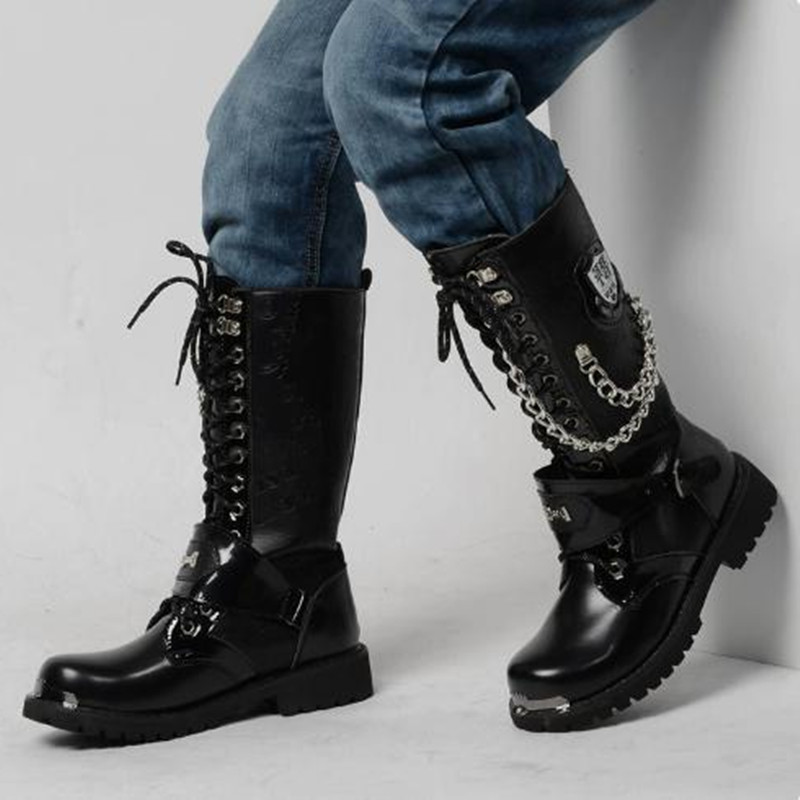Luxury Men Motorcycle Boots Mi - Steel Chain review and price