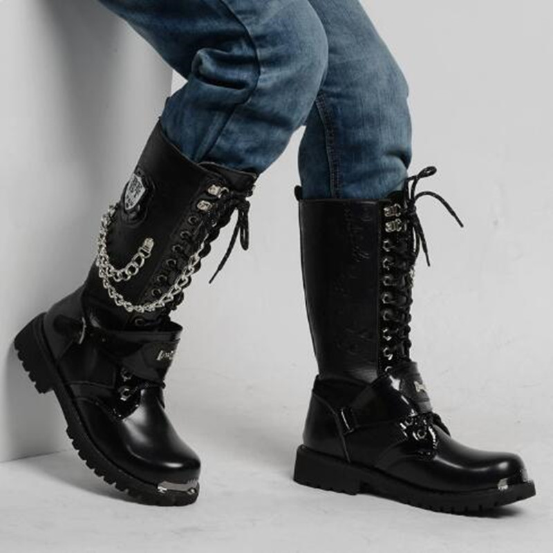 Luxury Men Motorcycle Boots Mi - Steel Chain review and price